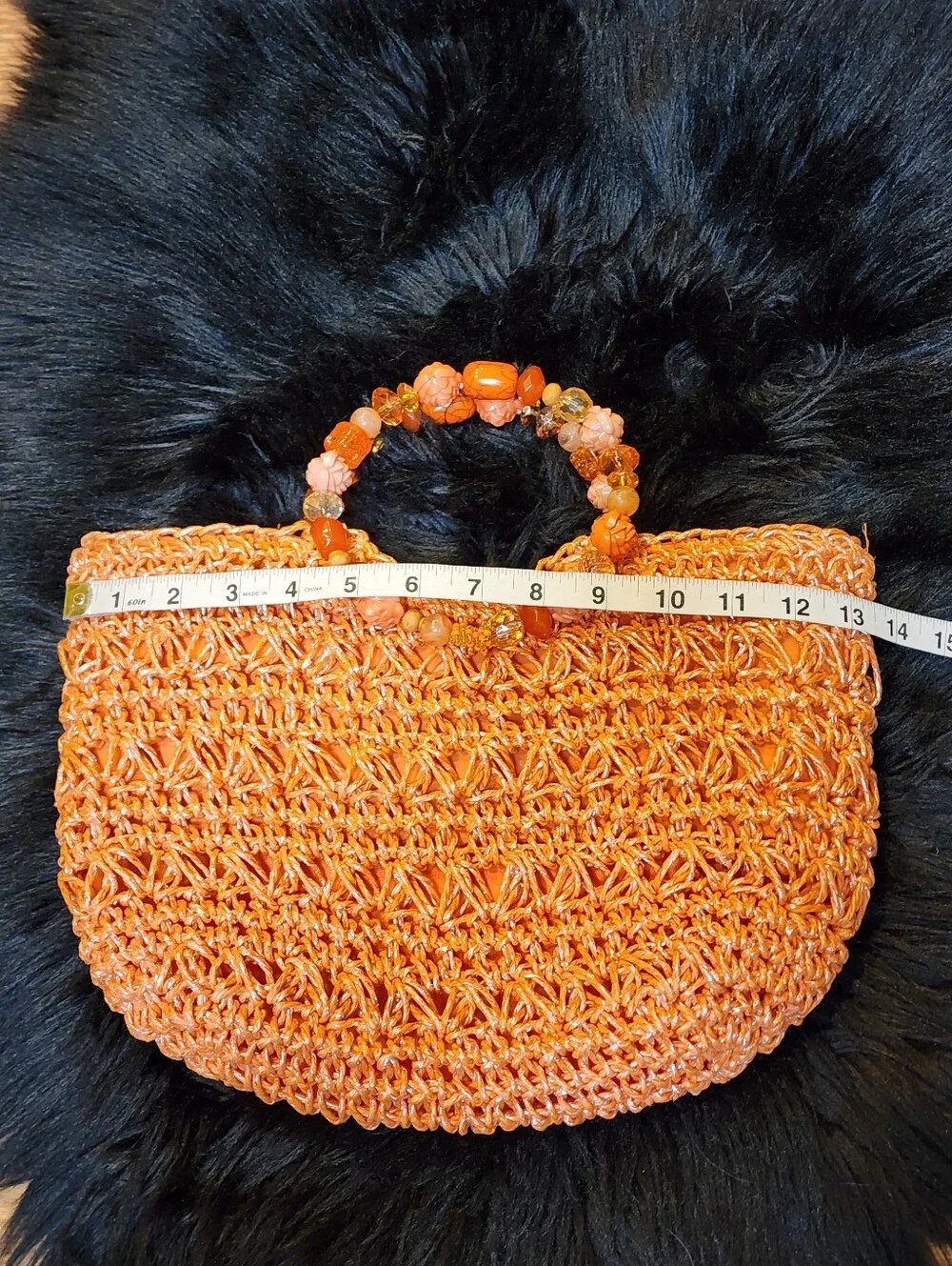 Gorgeous Handwoven Floral Beaded Handle Straw Tote Bag in Coral Orange